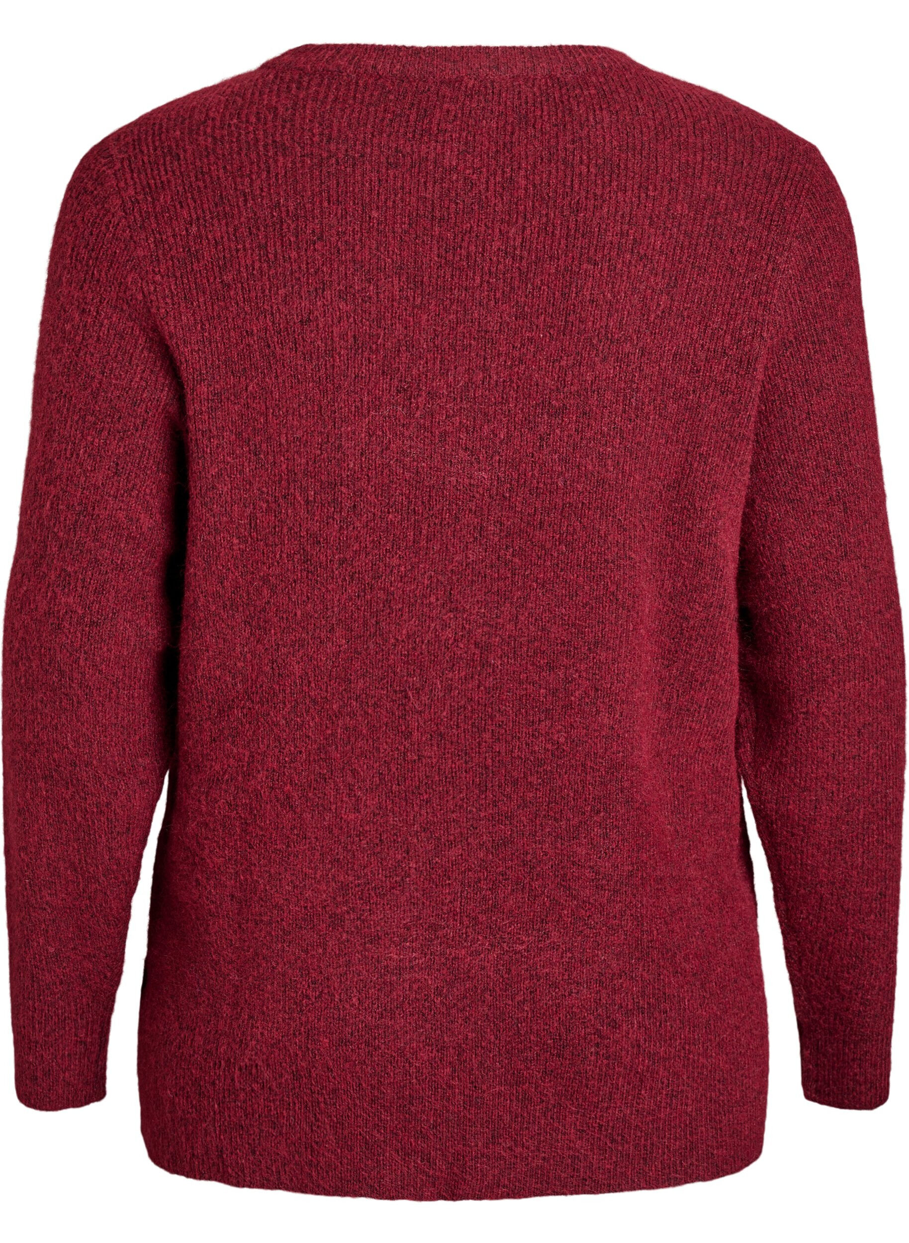 ZizziMelert strikkebluse med rund hals, R&oslash;d, Packshot image number 1