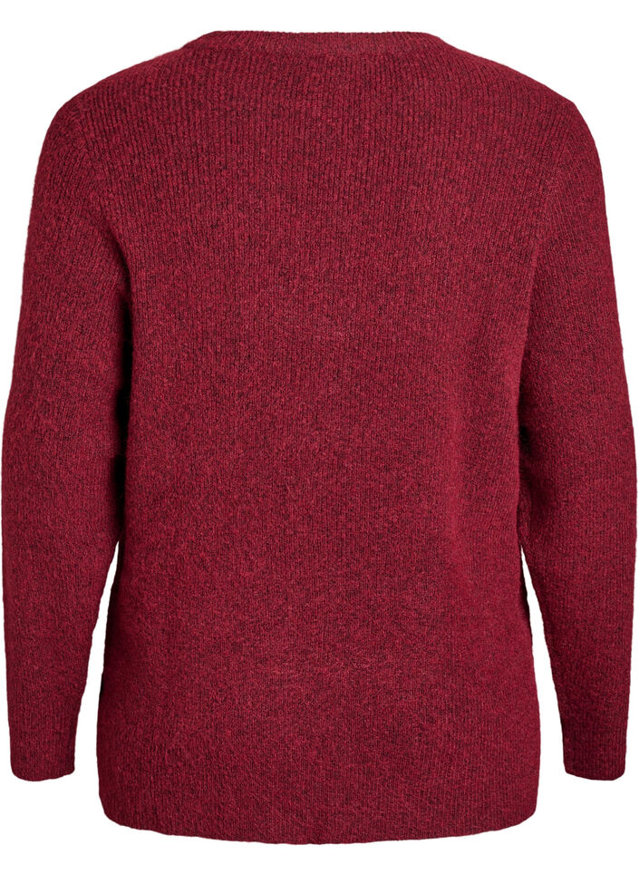 Melert strikkebluse med rund hals, R&oslash;d, Packshot image number 1