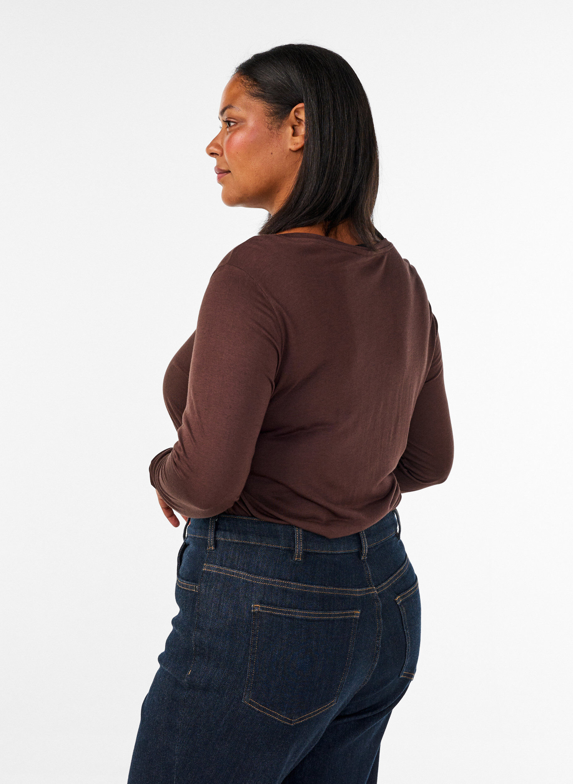 ZizziLangermet bluse i ull og viskose, Brun, Model image number 2