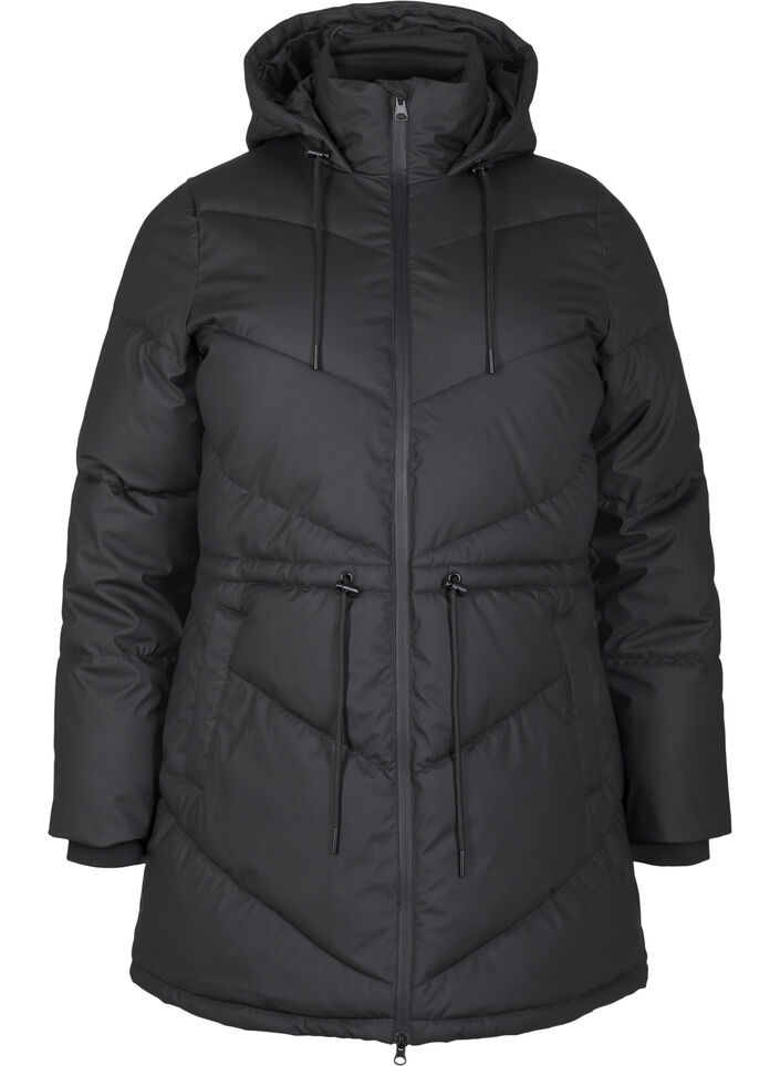Vannavstøtende pufferjakke med hette, Black, Packshot
