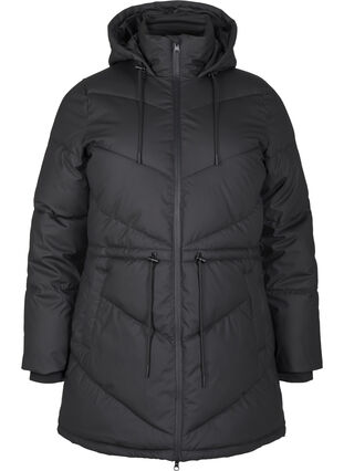 Zizzi Vannavstøtende pufferjakke med hette, Black, Packshot image number 0