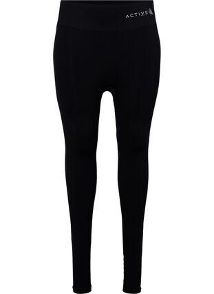 Sømløs treningstights med struktur, Black, Packshot image number 0