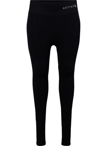 Sømløs treningstights med struktur, Black, Packshot image number 0