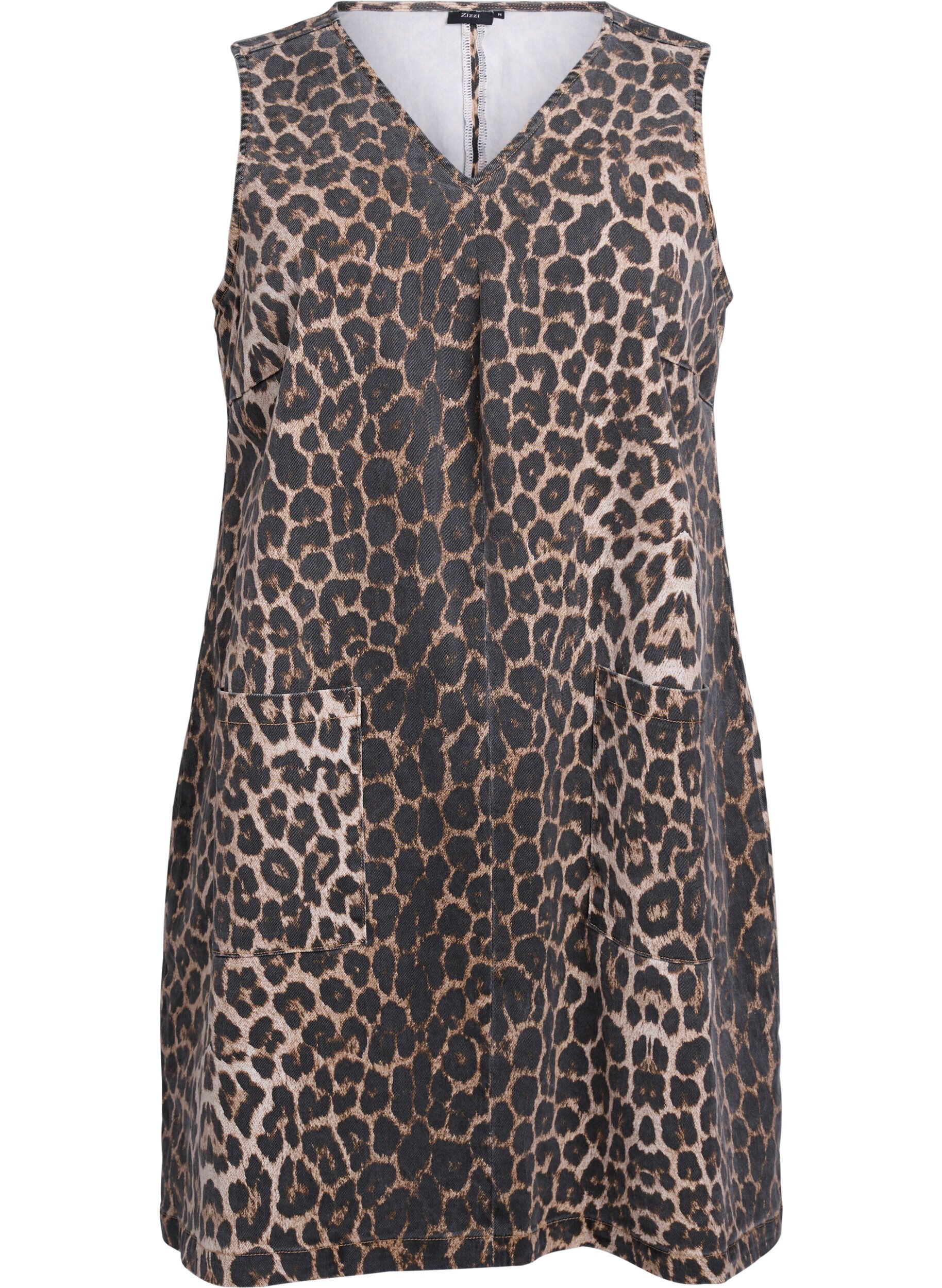 Zizzi Spencerkjole med lommer og leopardm&oslash;nster, Brun, Packshot image number 0