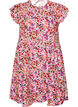 Blomstrete bomullskjole med volanger og V-hals, Rosa, Packshot image number 0