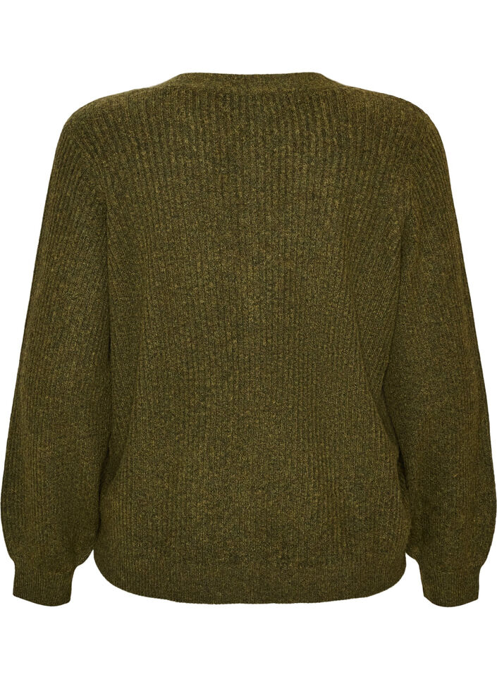 Cardigan med V-hals og ribbestruktur, Gr&oslash;nn, Packshot image number 1