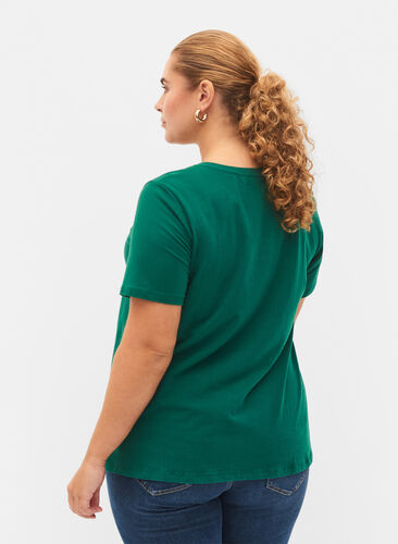 Ensfarget basis T-skjorte i bomull, Evergreen, Model image number 1
