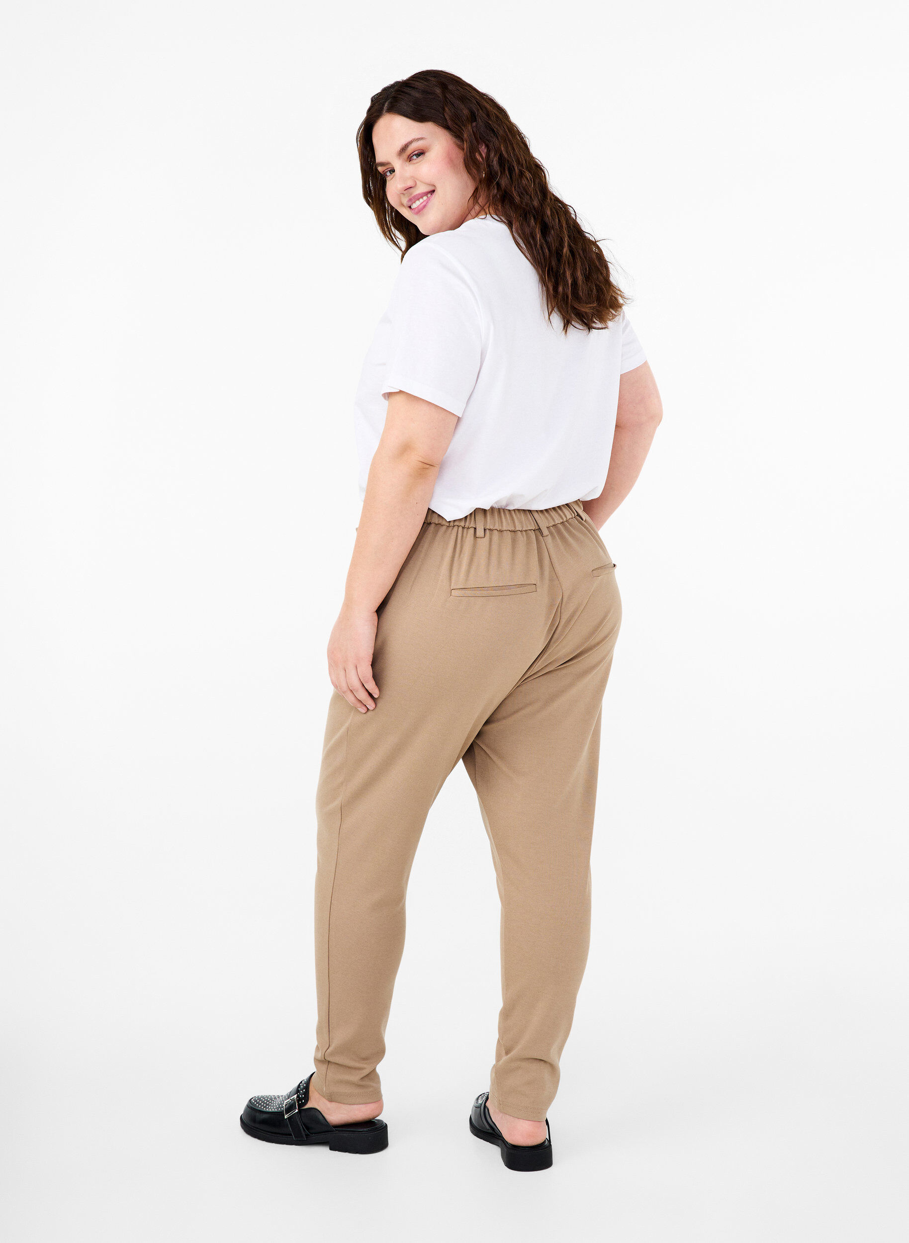 ZizziCroppede Maddison-bukser, Beige, Model image number 1