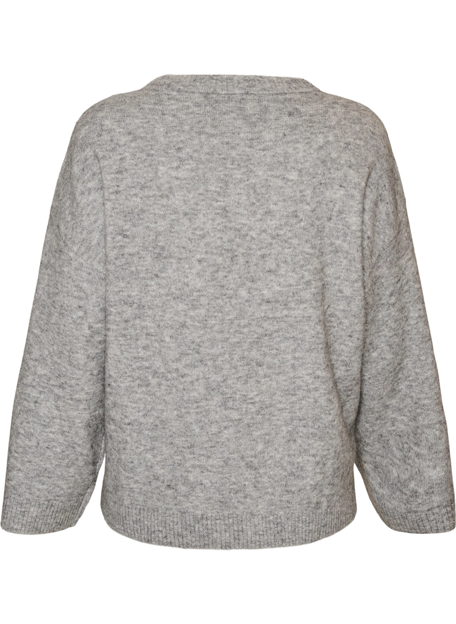ZizziL&oslash;s strikkebluse med alpakka og ull, Gr&aring;, Packshot image number 1