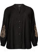 Viskoseskjorte med broderte ermer, Svart, Packshot image number 0