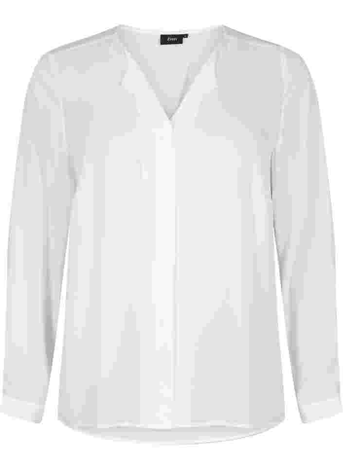 Ensfarget skjorte med V-hals, Bright White