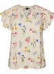 Bluse i viskose og lin med volangermer, Beige, Packshot image number 0
