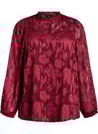 Bluse med knapper og blomsterprint, Mørk Bordeaux Bluse med knapper og blomsterprint