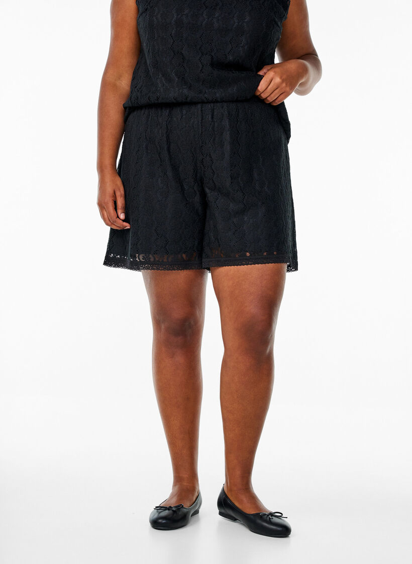 Høytlivs shortser med blonder, Black, Model