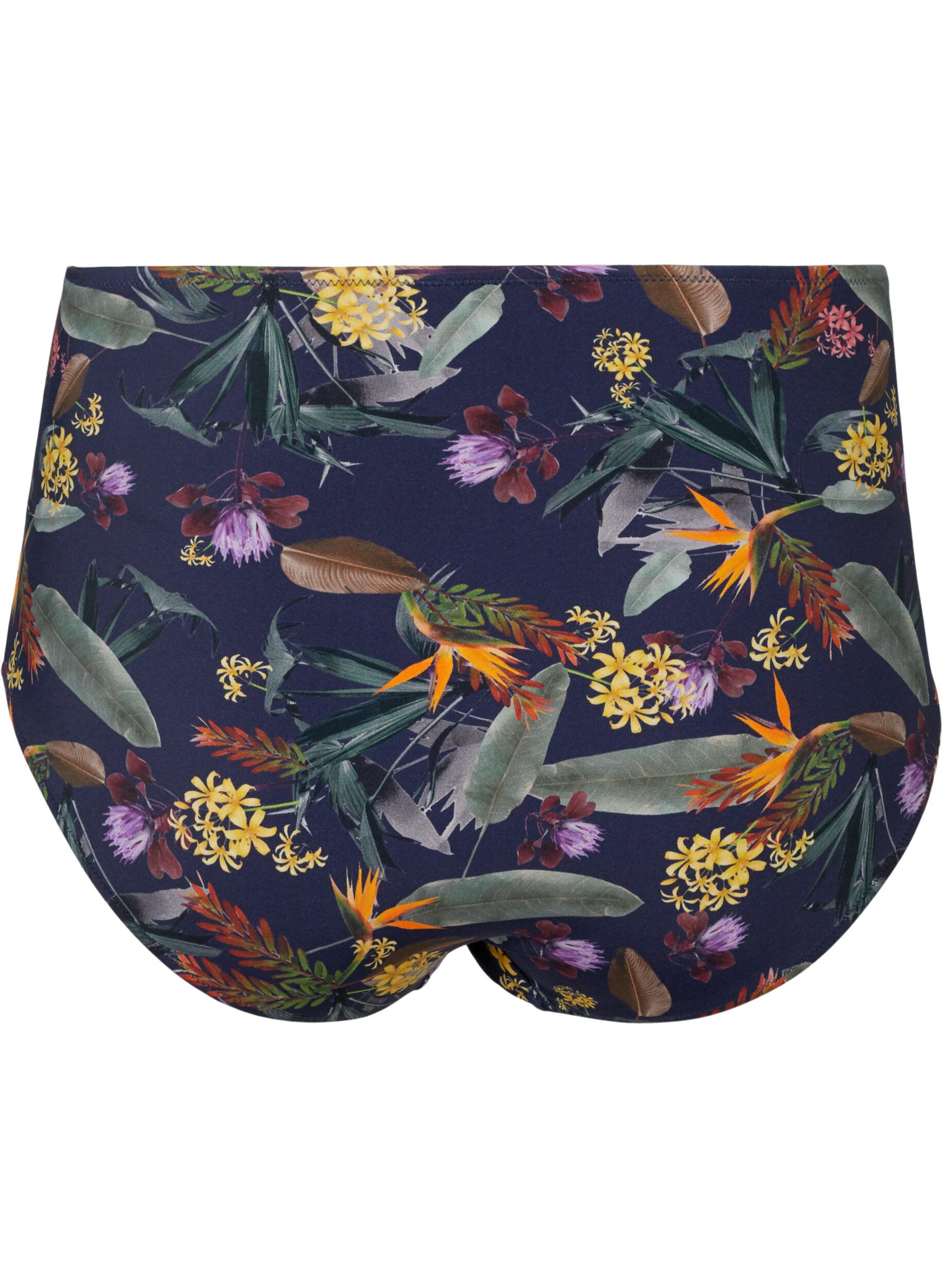 Zizzi Bikinitruse med blomsterm&oslash;nster og h&oslash;yt liv, Night Sky Flower, Packshot image number 1