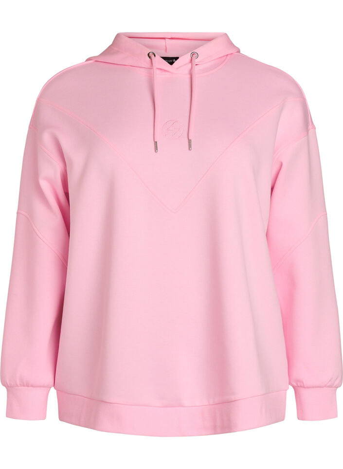 Sporty hettegenser i scuba-materiale med dekorative s&oslash;mmer, Rosa, Packshot image number 0
