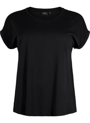 Kortermet T-skjorte i bomullsblanding, Black, Packshot image number 0