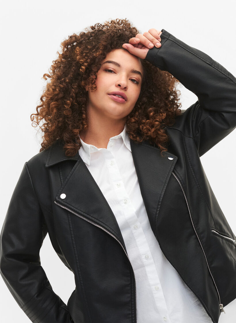 Biker jakke i imitert skinn, Black, Model
