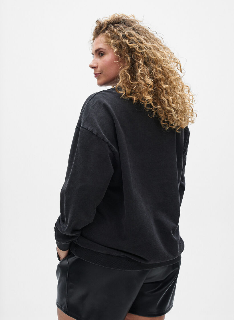 Vasket genser med statement-trykk, Grey Acid Washed, Model