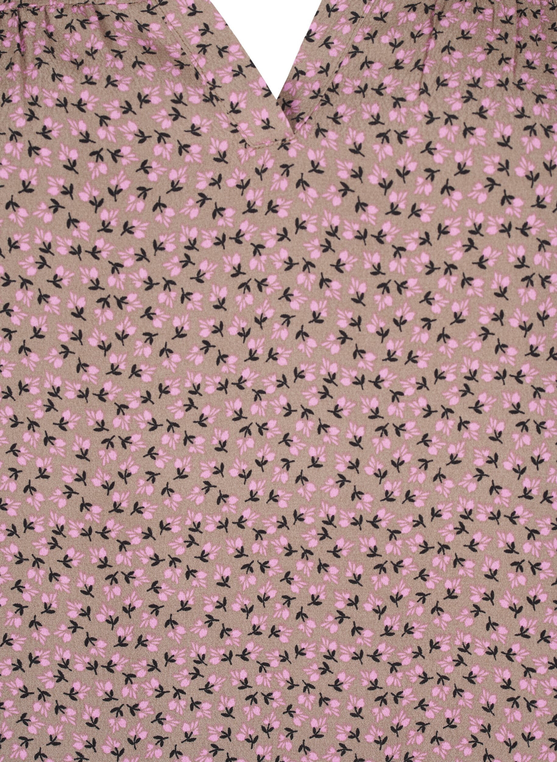 Zizzi Langermet bluse med blomsterprint og V-hals, Brun, Packshot image number 2