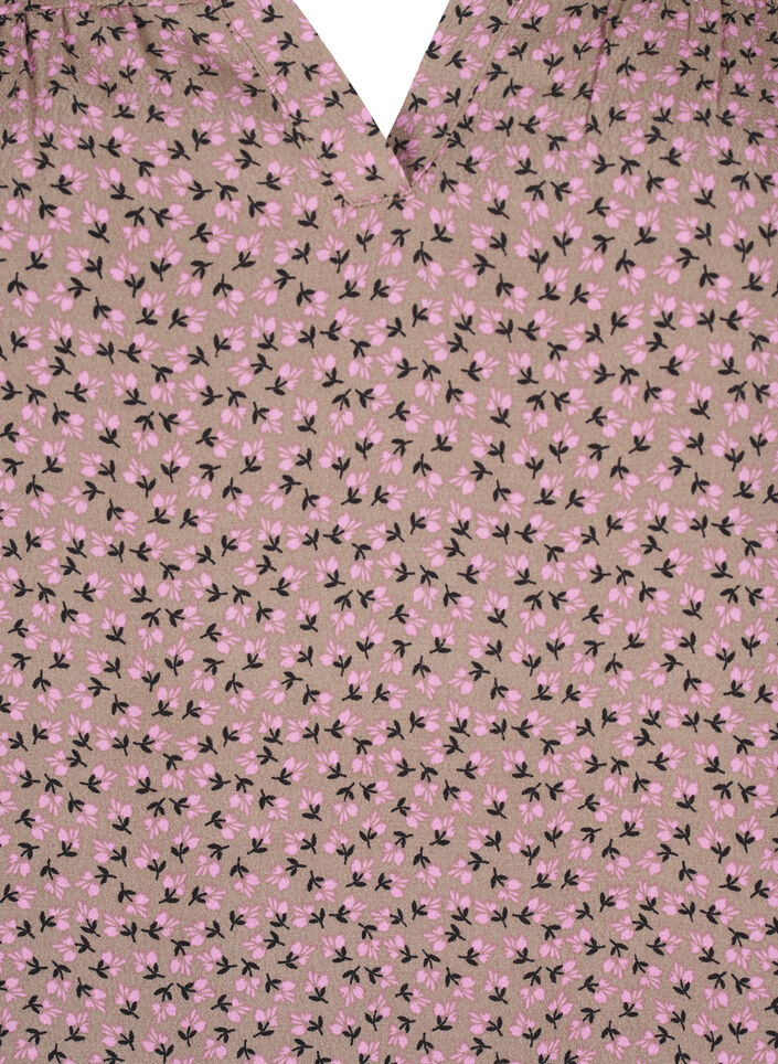 Langermet bluse med blomsterprint og V-hals, Brun, Packshot image number 2