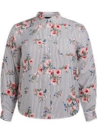 Skjorte med blomstertrykk og smale striper, Svart Skjorte med blomstertrykk og smale striper