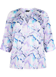 Bluse med mønster og 3/4-ermer, Blue Lilac AOP, Packshot