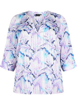 Bluse med mønster og 3/4-ermer, Blue Lilac AOP, Packshot image number 0