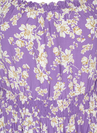 Blomstrete off-shoulder midi kjole i viskose, Purple Flower AOP, Packshot image number 2