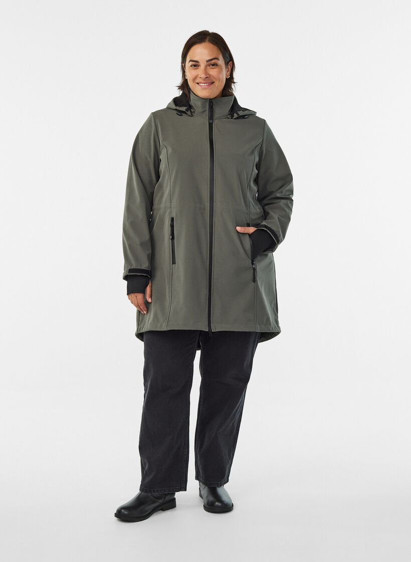 Softshell-jakke med avtagbar hette, Gr&aring;, Model image number 1