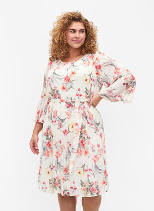 Mønstrete plissékjole med knyting, Sugar Swizzle Flower, Model image number 0