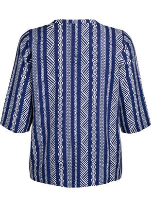 Zizzi Stripete bluse i lin- og viskoseblandet kvalitet, Blå, Packshot image number 1