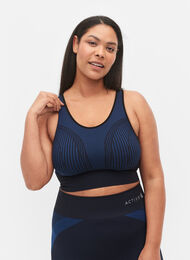 Sømløs sports-BH med striper, Black w. Blue Depths, Model