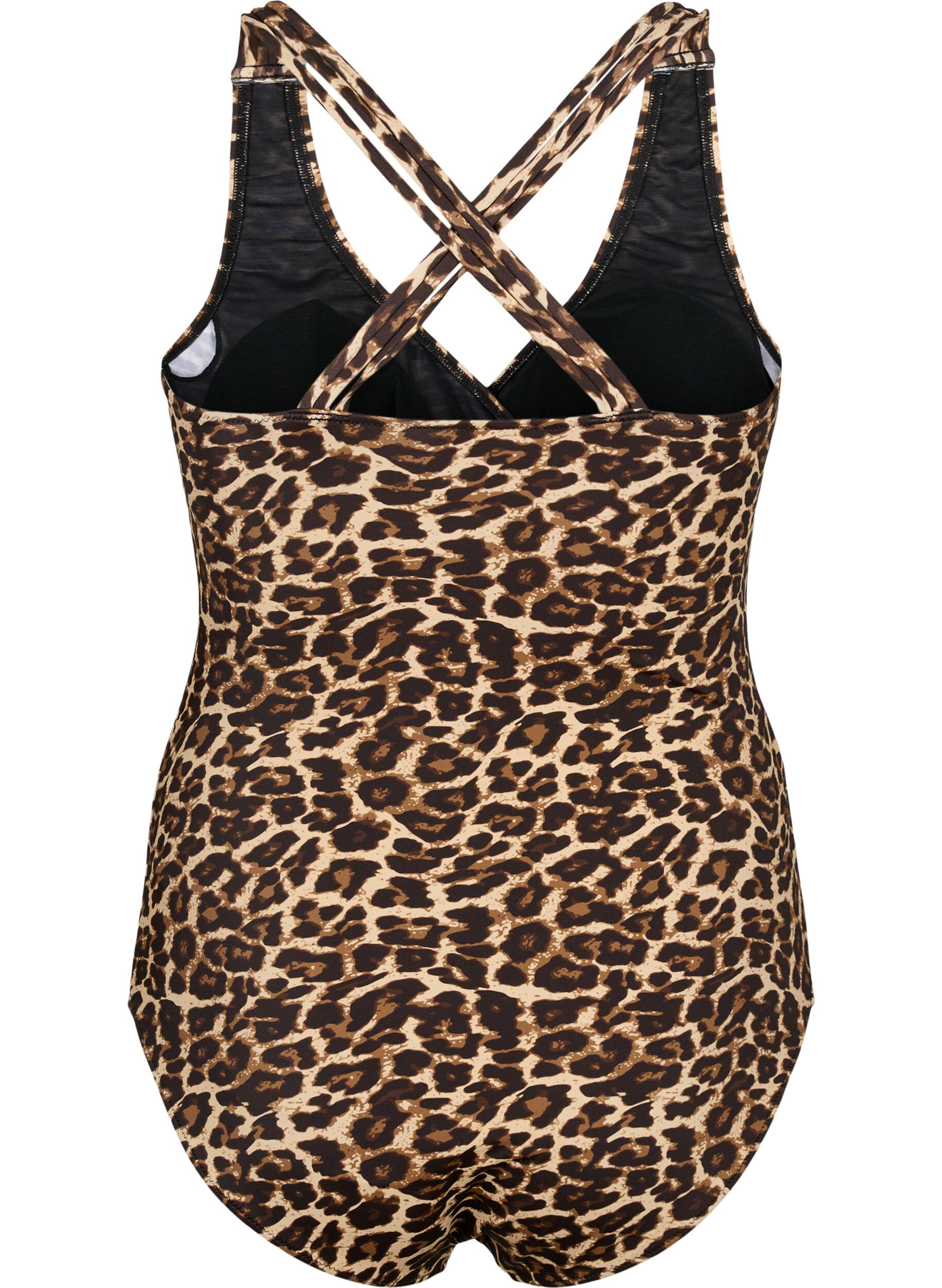 Zizzi Badedrakt med kryss p&aring; ryggen og uttagbare innlegg, Leopard Print, Packshot image number 1