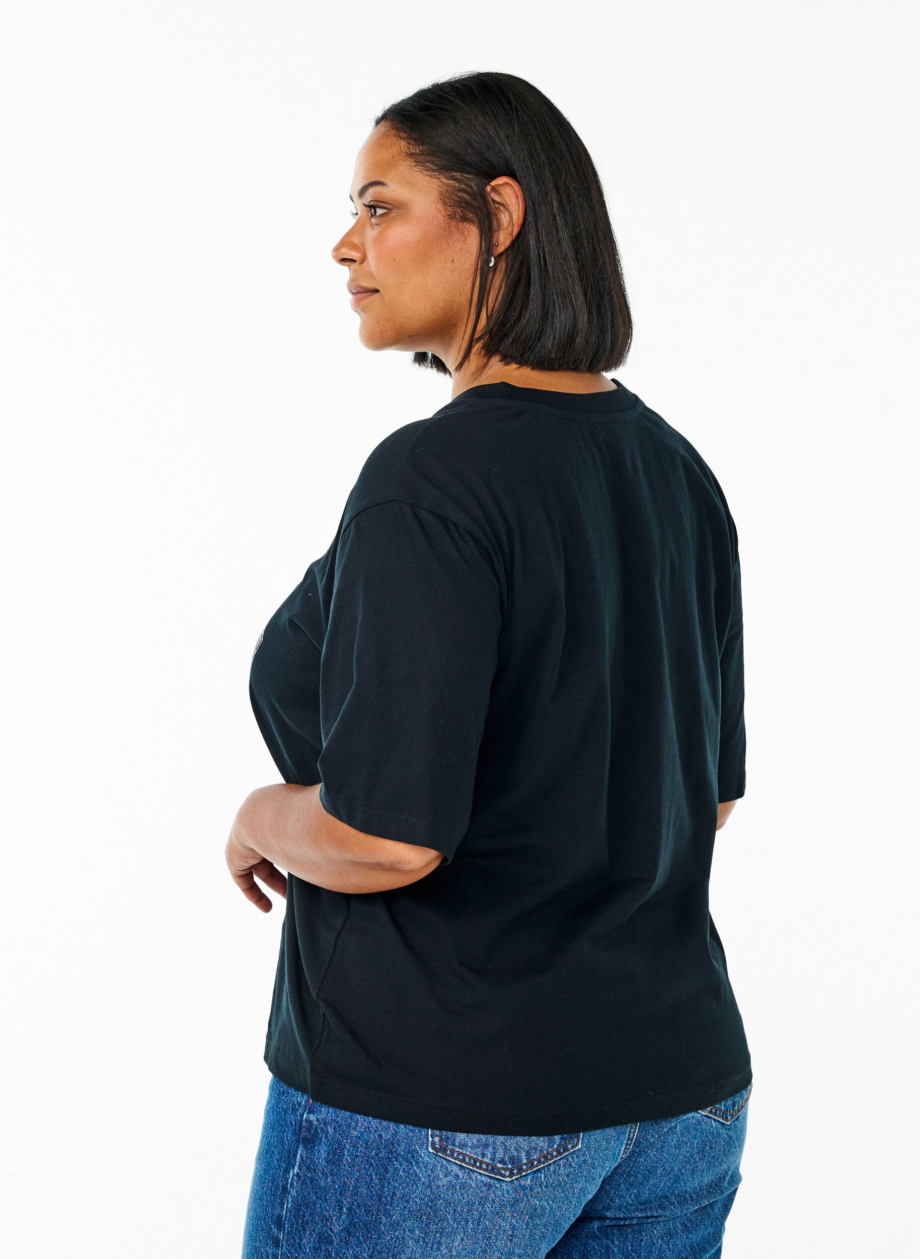 Zizzi Oversized T-skjorte med Racing-trykk, Svart, Model image number 2