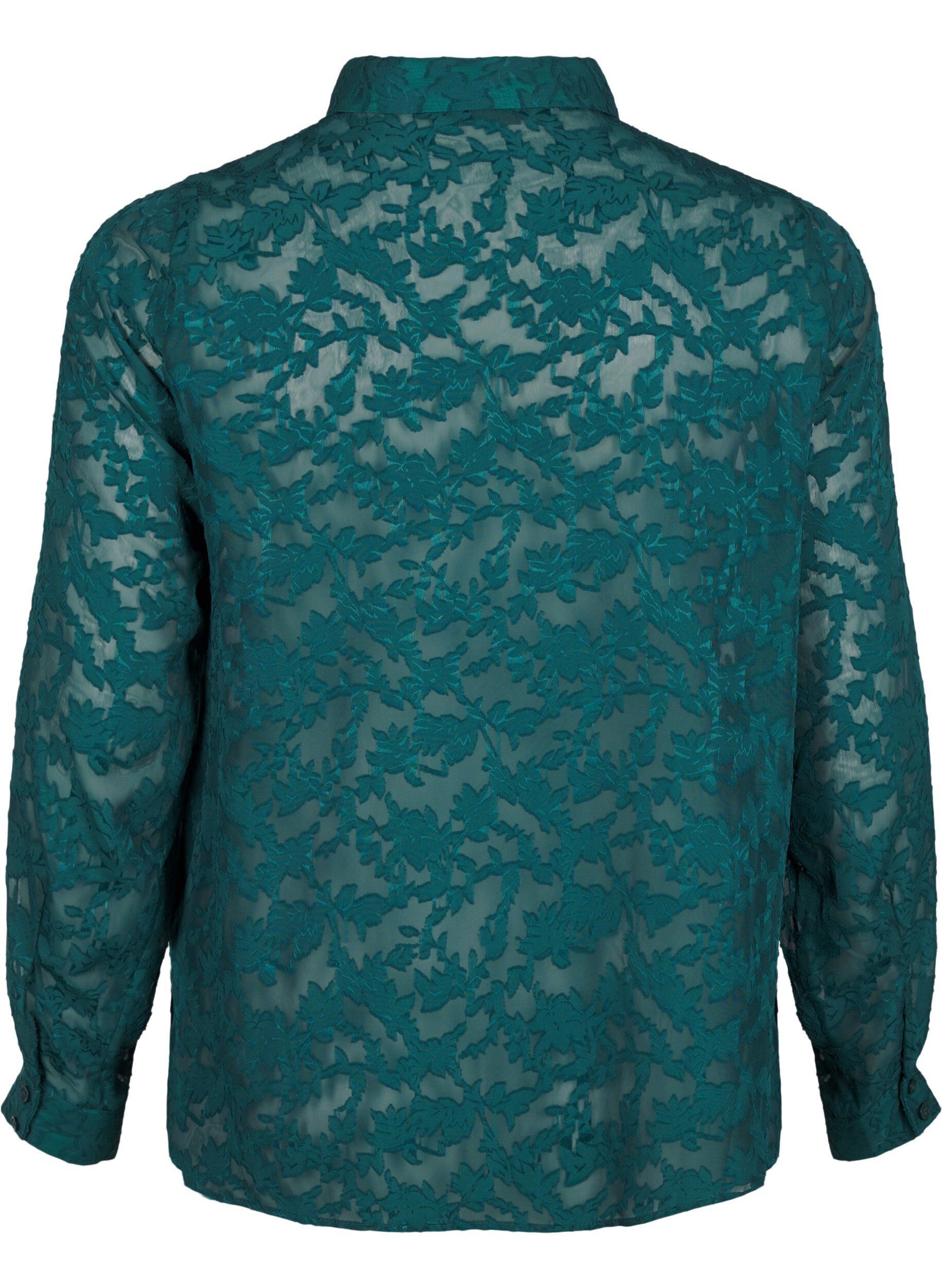 Zizzi Jacquard-skjorte med knapper, Rain Forest, Packshot image number 1