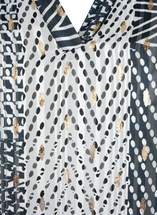 Mønstrete bluse med smock og V-hals, Black Graphic Stripe, Packshot image number 2