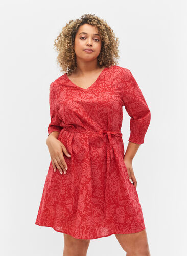 Mønstrete kjole med knyting, Ribbon Red AOP, Model image number 0