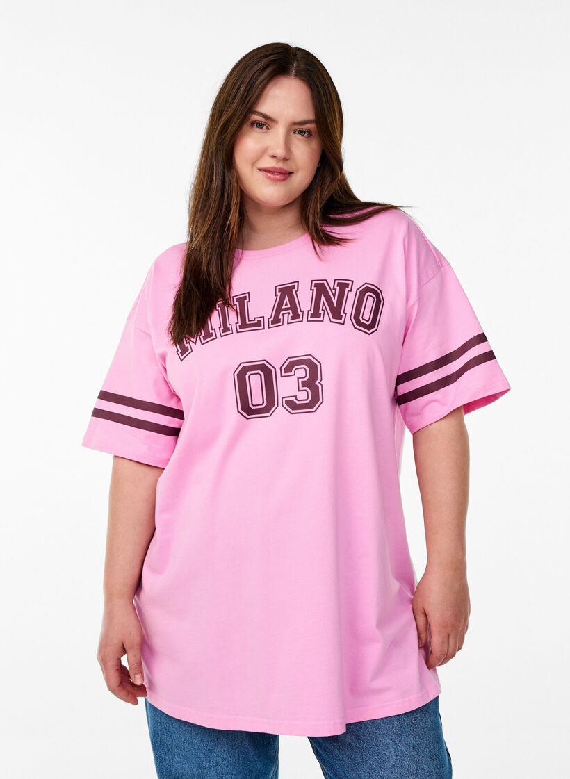 Sporty oversized college T-skjorte, Rosa, Model image number 0