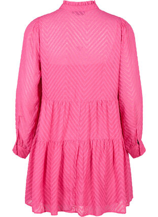 Zizzi Kort, strukturmønstret kjole med volangkrage, Magenta, Packshot image number 1