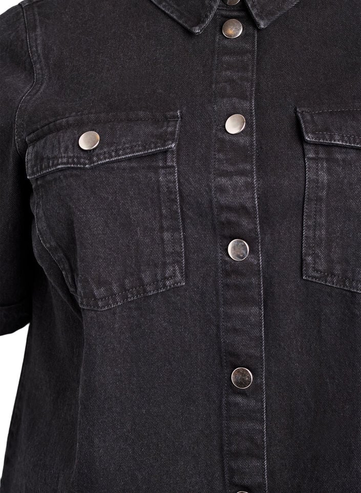 Denimkjole med korte ermer og knapper, Svart, Packshot image number 2