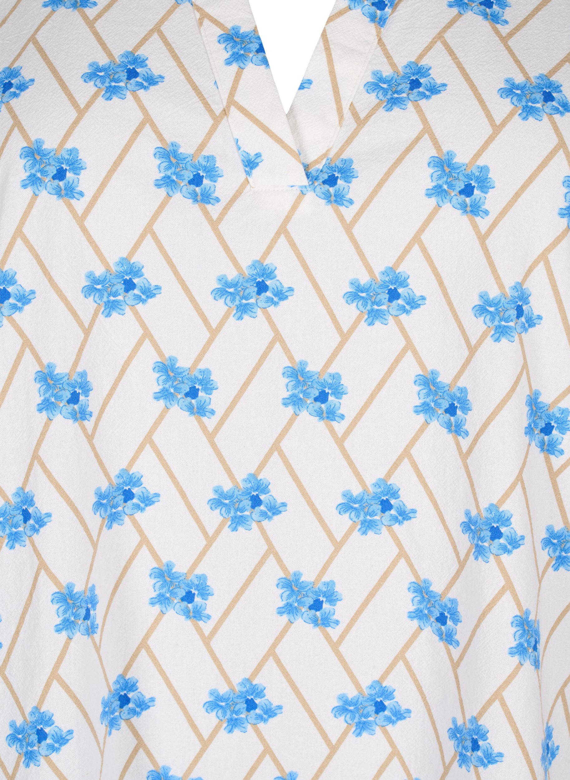 Zizzi Blomstret bomullstunika i bomull, Snow White Flower, Packshot image number 2