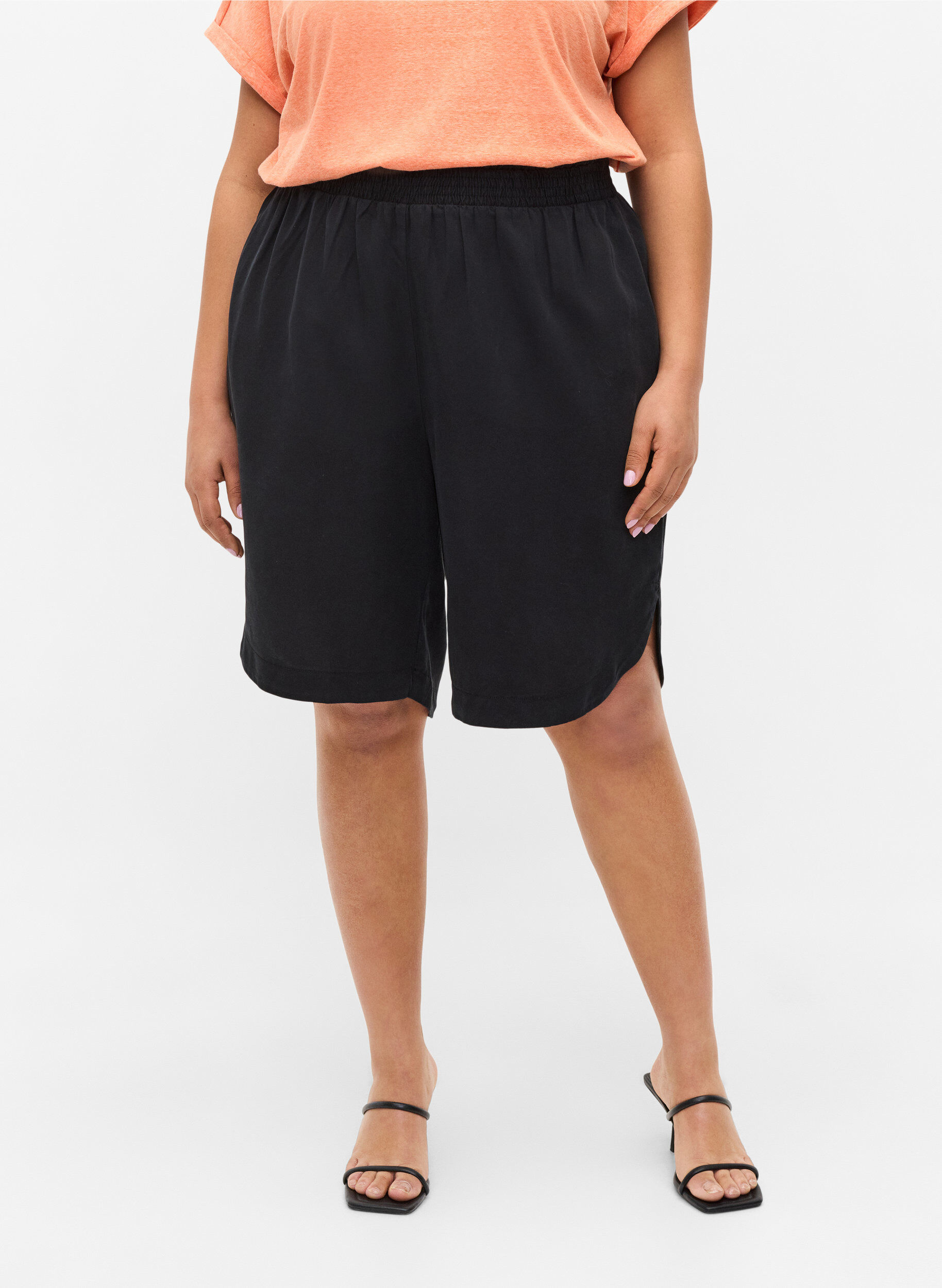 Zizzi L&oslash;s bermudashorts med smock, Black, Model image number 1