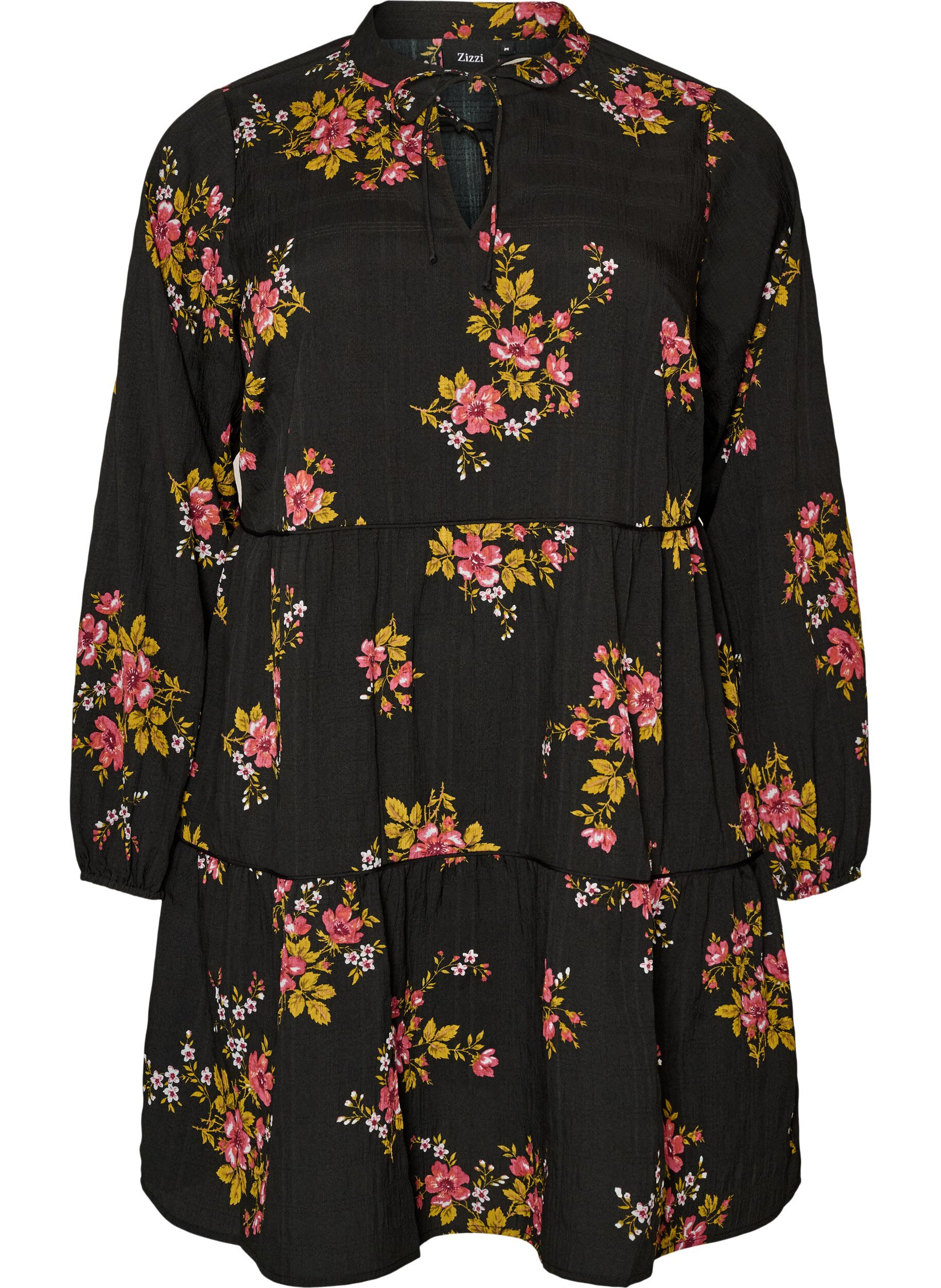 ZizziBlomsterm&oslash;nstret kjole med knytelukking, Svart, Packshot image number 0