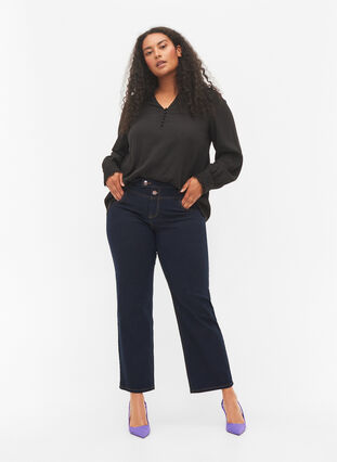 Langermet bluse med V-hals , Black, Model image number 2