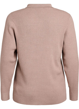 Zizzi Ribbestrikket genser med polokrage og glidelås, Beige, Packshot image number 1