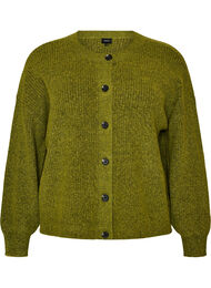 Ribbestrikket cardigan med knapper, Gr&oslash;nn