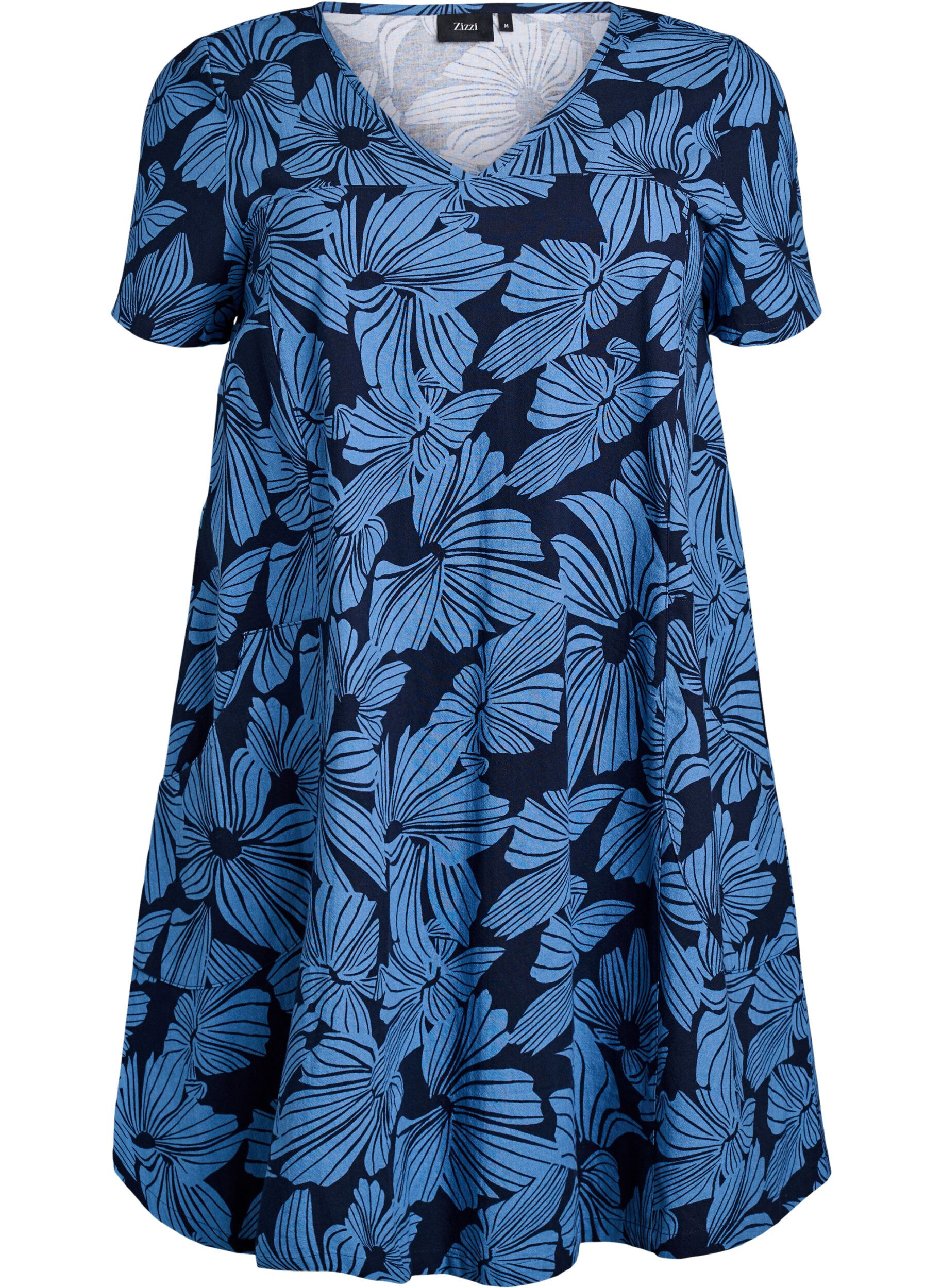 Kort A-linje kjole med blomstertrykk