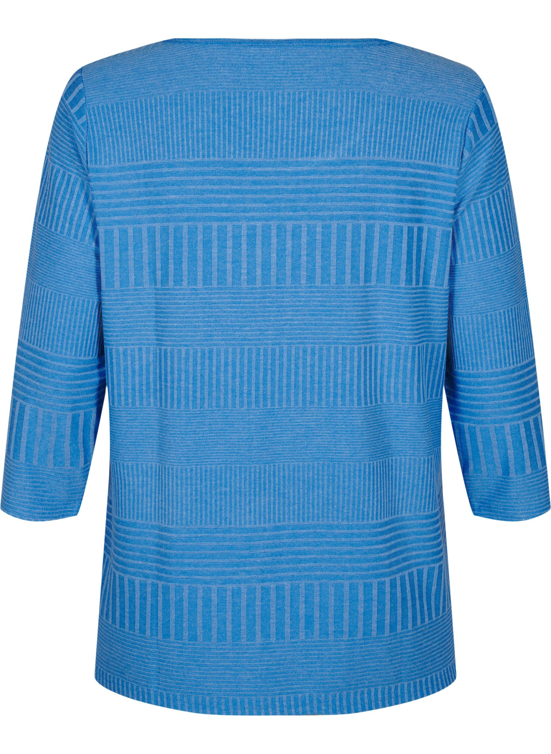 Zizzi Bluse med 3/4-ermer og stripem&oslash;nster, Princess Blue Mel., Packshot image number 1