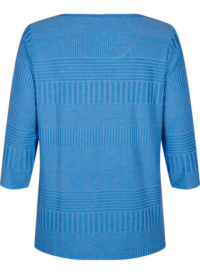 Bluse med 3/4-ermer og stripemønster, Princess Blue Mel., Packshot image number 1